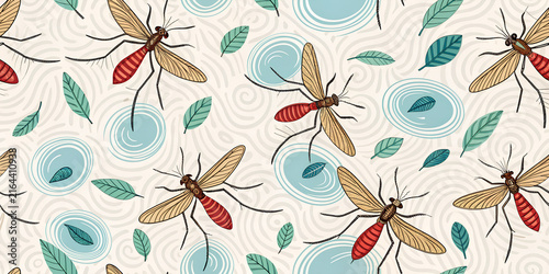 seamless floral pattern of mosquitos