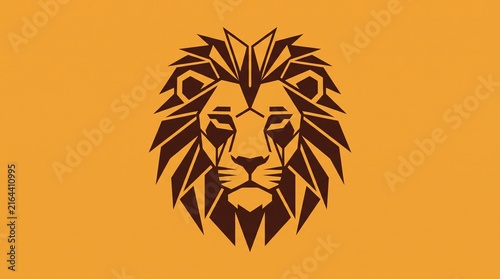 Minimalist Lion Face Vector, Geometric Flat Design with Amber and Brown Two-Tone Poster Illustration