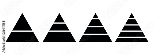 Black triangle chart infographic elements. Collection of business pyramid dark blue graph templates set. Vector illustration.	