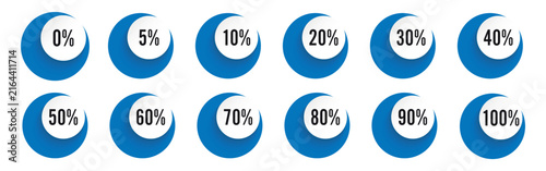 Set of circle percentage diagrams from 0 to 100 for web design. Round diagrams icons for infographics percent, pie charts indicator.