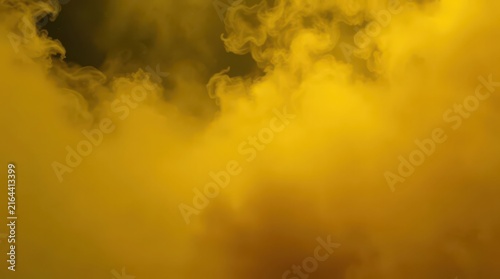 Abstract yellow smoke background. Eerie fog texture with soft golden haze and dark contrast.
