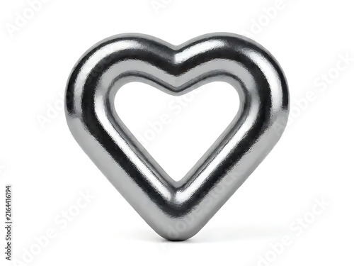 3D metallic silver heart shape isolated on transparent background for love and design projects