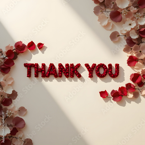 Red and White Rose Petal Thank You Floral Background