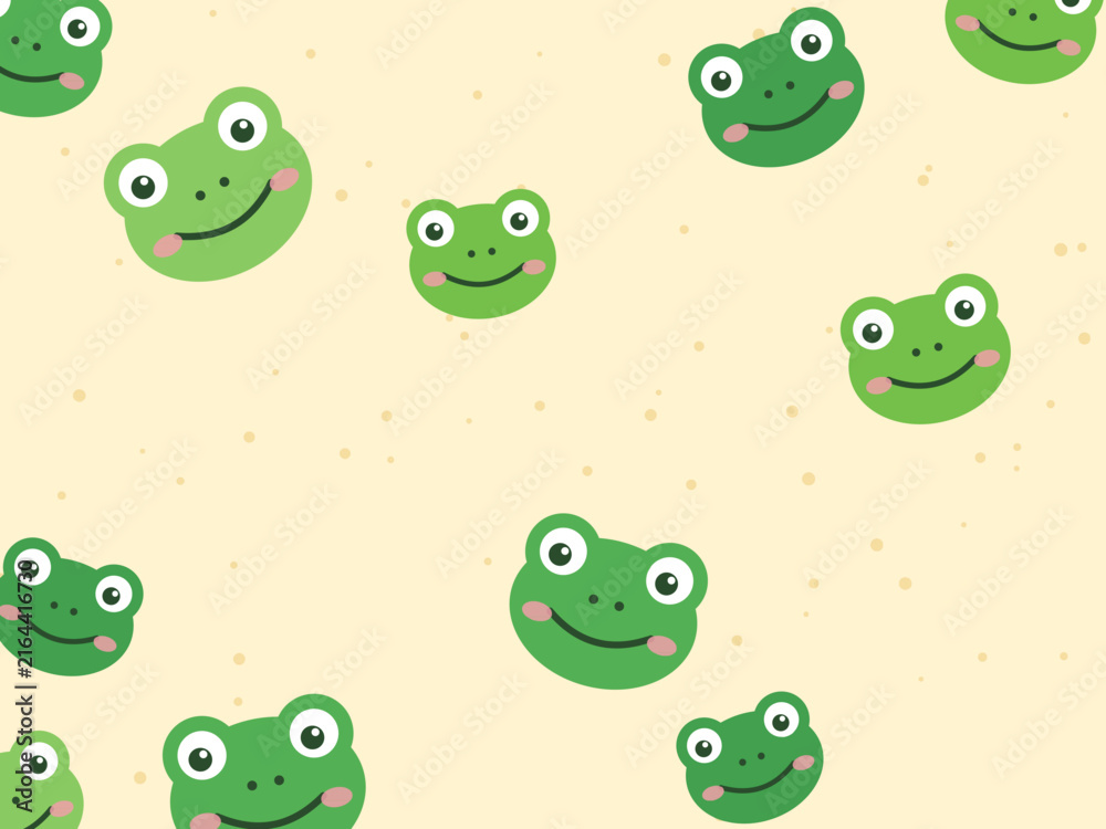 Naklejka premium Kawaii Cartoon Frogs Happy Green Pattern