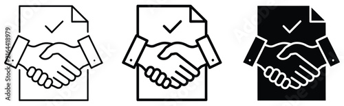 Foto Agreement icons with handshake deal symbols for contracts approval business part