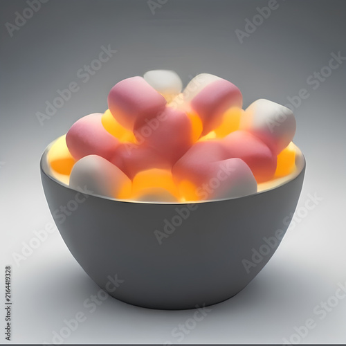 Colorful Marshmallow Dessert in Black Bowl for Sweet Snack.