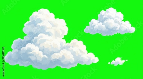 Fluffy white clouds isolated on green screen for compositing and visual effects