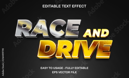 3d metallic gold and silver editable text effect racing style vector template