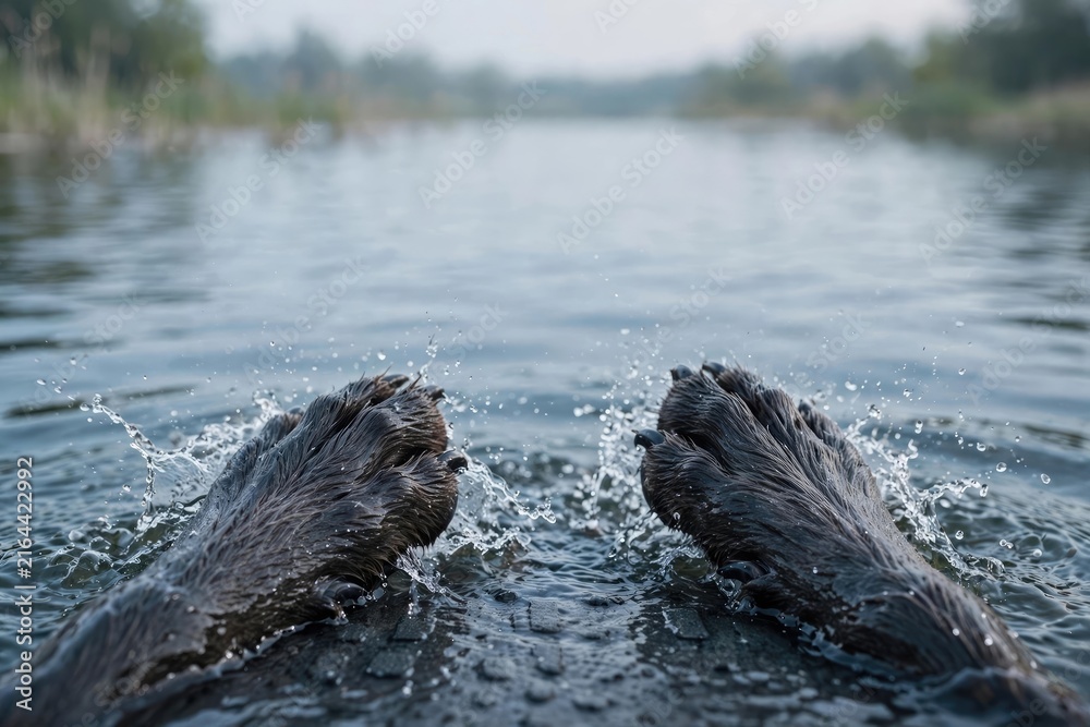 Naklejka premium Dog Paws Dipping into Clear River Water