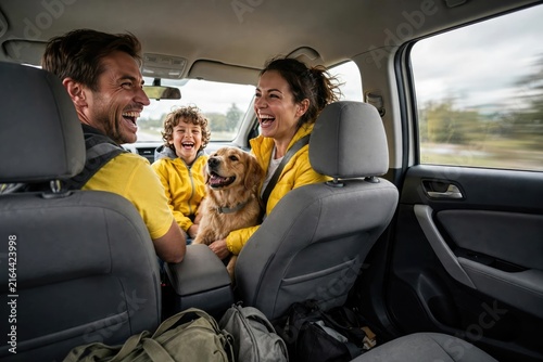 Joyful Family Road Trip in Car