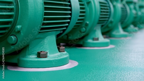 Invisible Operational Failures, water leak, drainage, moisture, Close-Up of Small Wet Patch Spreading from Base of Green Industrial Equipment in a Factory Environment, 3d rendering