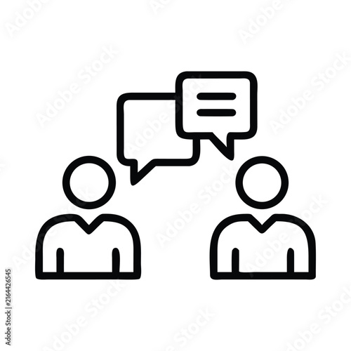 Foto Communication and conversation between two people with speech bubbles