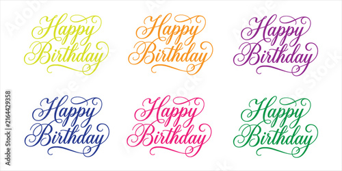 Canvas Print Colourful happy birthday typography collection with various brush lettering styl