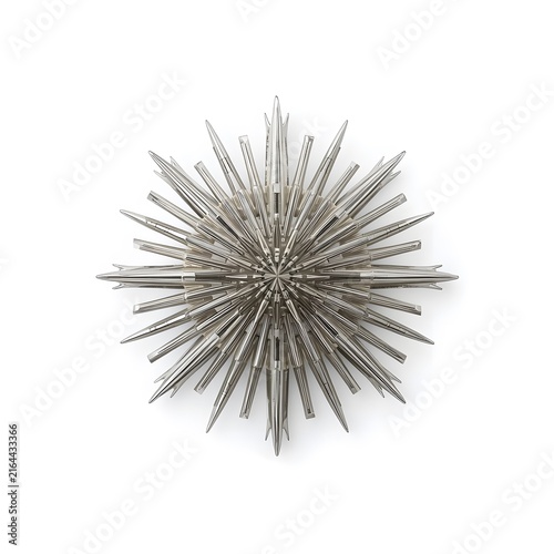 Abstract Metallic Spiky Sphere Isolated on White Background