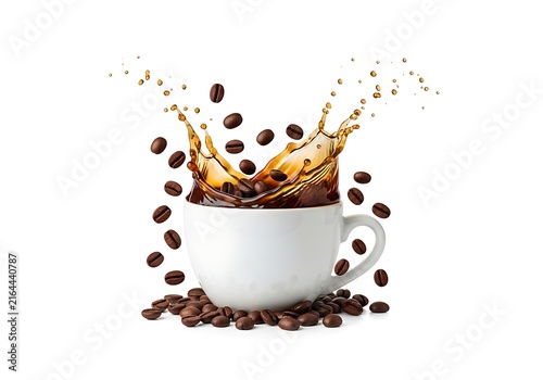 Crown spilling coffee beans in mid-air