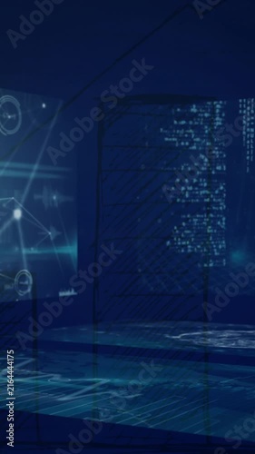 Animation of communication network and data processing on interface screens