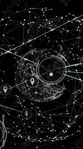 Animation of network of connections with icons over globe