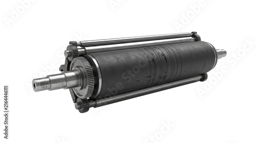 Industrial Roller Assembly: A robust industrial roller assembly, featuring a textured cylindrical surface and precision metal components, poised for heavy-duty application in manufacturing.