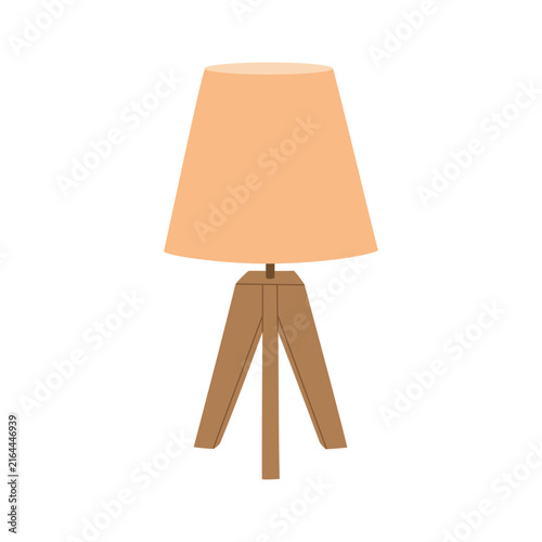 Modern table lamp on wooden legs in scandinavian style. Bedroom night light. Hand drawn vector illustration isolated on white background, flat cartoon style.