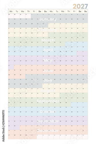 Картината върху платно 2027 Two Week View Yearly Calendar Planner Template, Biweekly At a Glance Spread