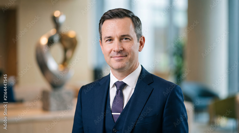 Fototapeta premium Portrait of confident businessman in contemporary office workplace leadership concept perfect for professional career growth