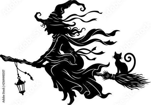 Magical Flying Witch Silhouette Set