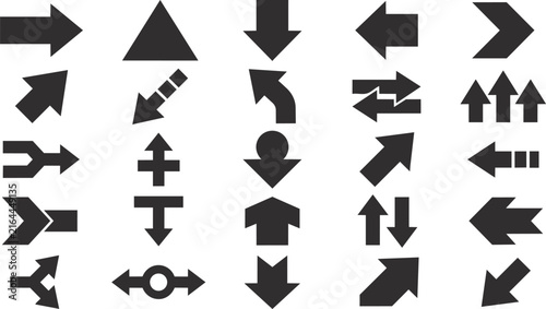 Collection of black arrow silhouettes on a white background