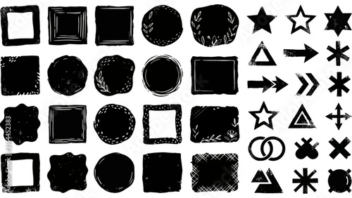 A collection of hand drawn ink shapes and geometric symbols for creative visual projects.