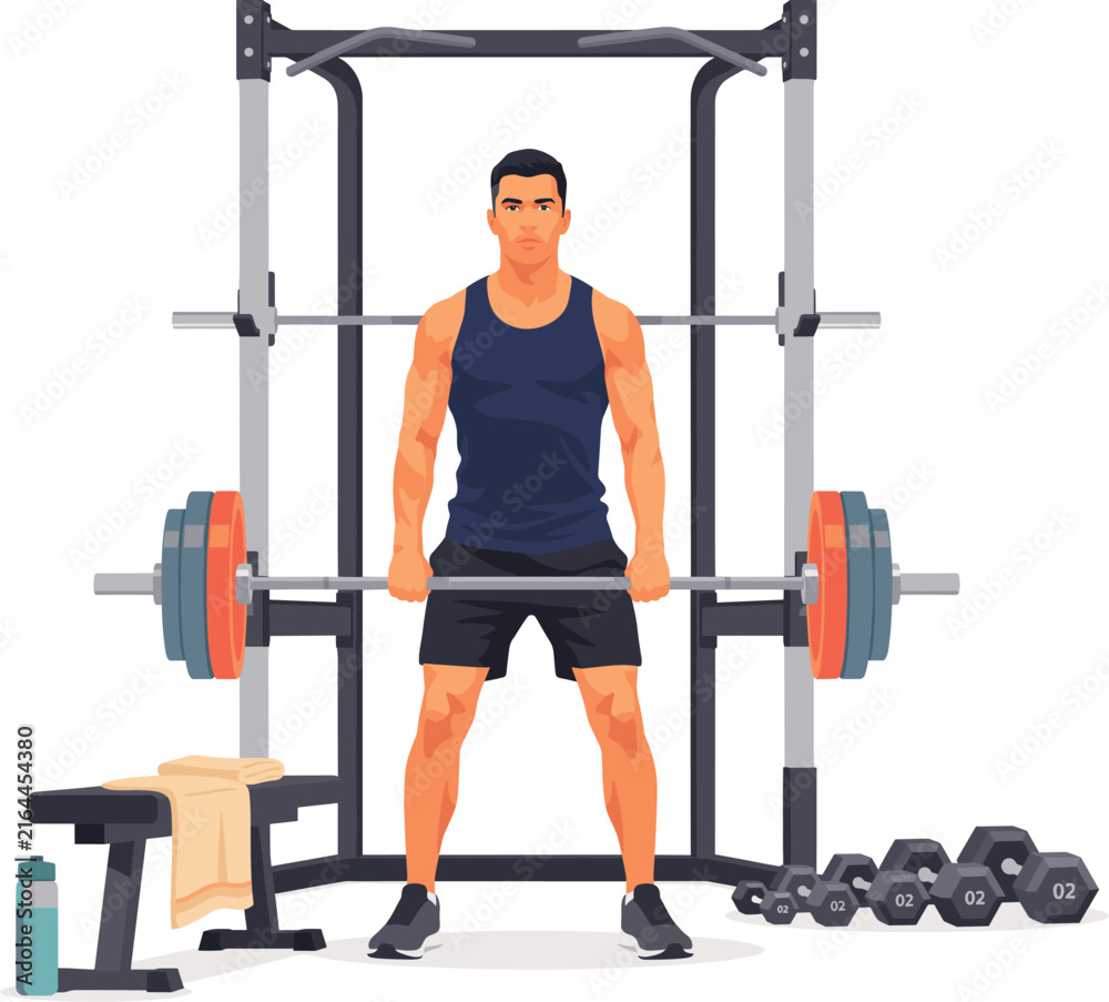Fototapeta premium A muscular man performing deadlift exercises in a professional fitness gym setting