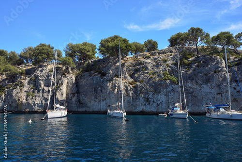 Moored yachts in calanques near Cassis France