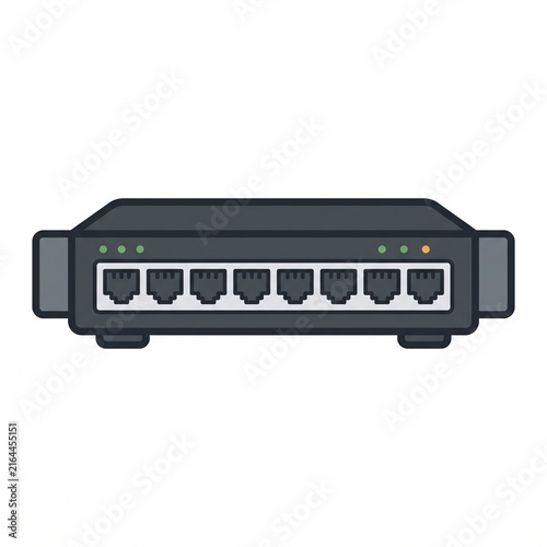 Obraz w ramie Network Switch with Ethernet Ports Flat Vector Illustration