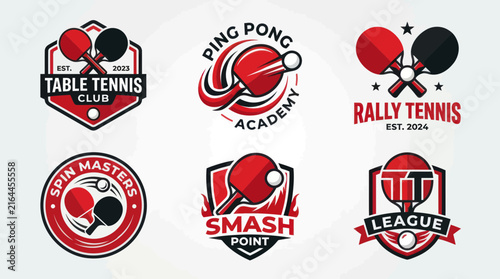 Ping pong club logos featuring rackets and paddles.