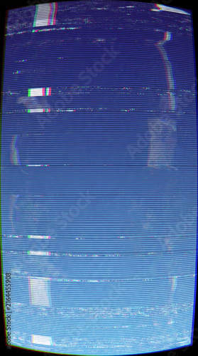 Digital Screen Distortion with Blue Static and Glitch Lines, Analog Noise Effect, No Signal Interference, Vertical bg