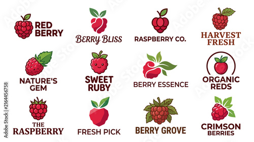 Red raspberry and berry fruit brand logo concepts.