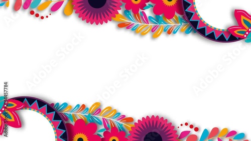 Vibrant Mexican Floral Border Background for Hispanic Heritage Month.