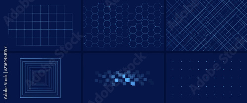Cyberpunk digital grid pattern set with futuristic blue glowing lines tech background and geometric interface elements.