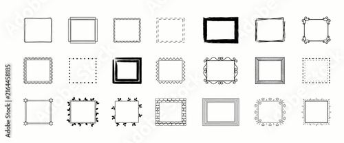 Set of hand drawn doodle frames for photo decoration isolated on white background with different artistic creative styles.