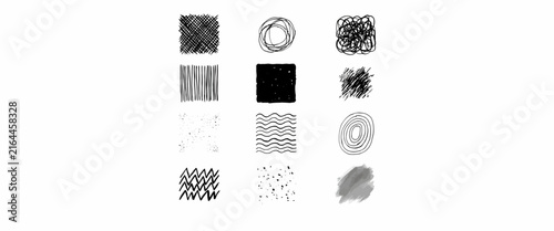 Collection of artistic hand drawn ink textures and messy scribble patterns for creative design projects and backgrounds.