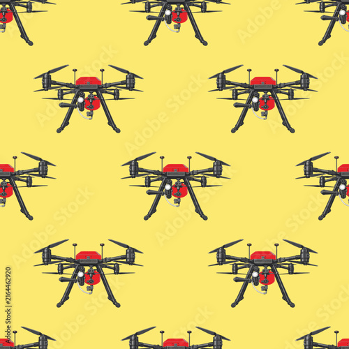 UAV for Firefighting. Fire Wildfire Drone Seamless Pattern. AI