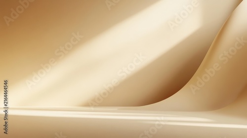 Abstract beige fabric background with soft light and elegant smooth waves for product display