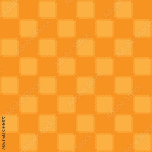 Bright orange checkerboard pattern with alternating golden squares and a clean geometric structure, creating a cheerful autumn background for textiles, wallpaper, packaging, stationery, crafts, and pr