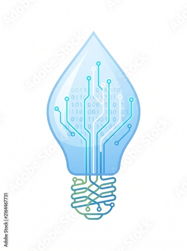 Water Droplet Light Bulb with Circuit Lines as a Metaphor for the AI Innovation and Water Paradox