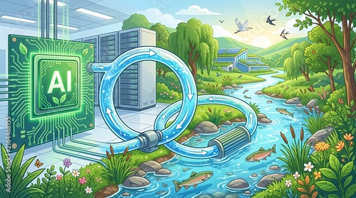 Green AI Chip with a Recycled Water Loop and Recovering River as a Sustainable Cooling Metaphor