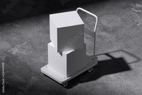 White box on hand trolley for mockup template