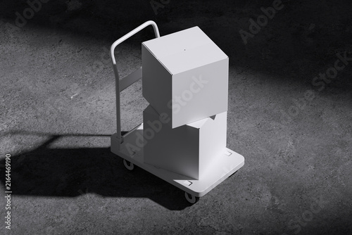 Bild auf Leinwand Package box on wheeled cart for mockup template