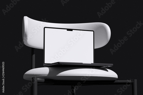 White laptop screen on modern chair for mockup template
