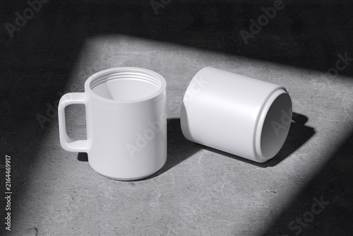 White ceramic mugs set for mockup template