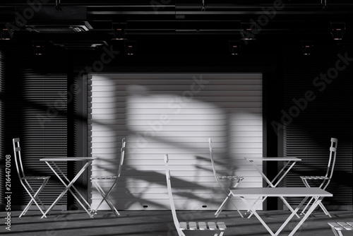 Outdoor cafe tables and chairs for mockup template