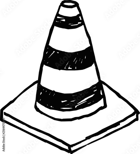 Training cone hand drawn line art showing a striped sports marker on a flat base, suitable for football training graphics, worksheets, stickers, and sports posters.
