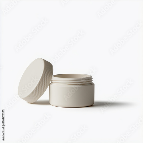 Cream cosmetic jar with ribbed screw lid